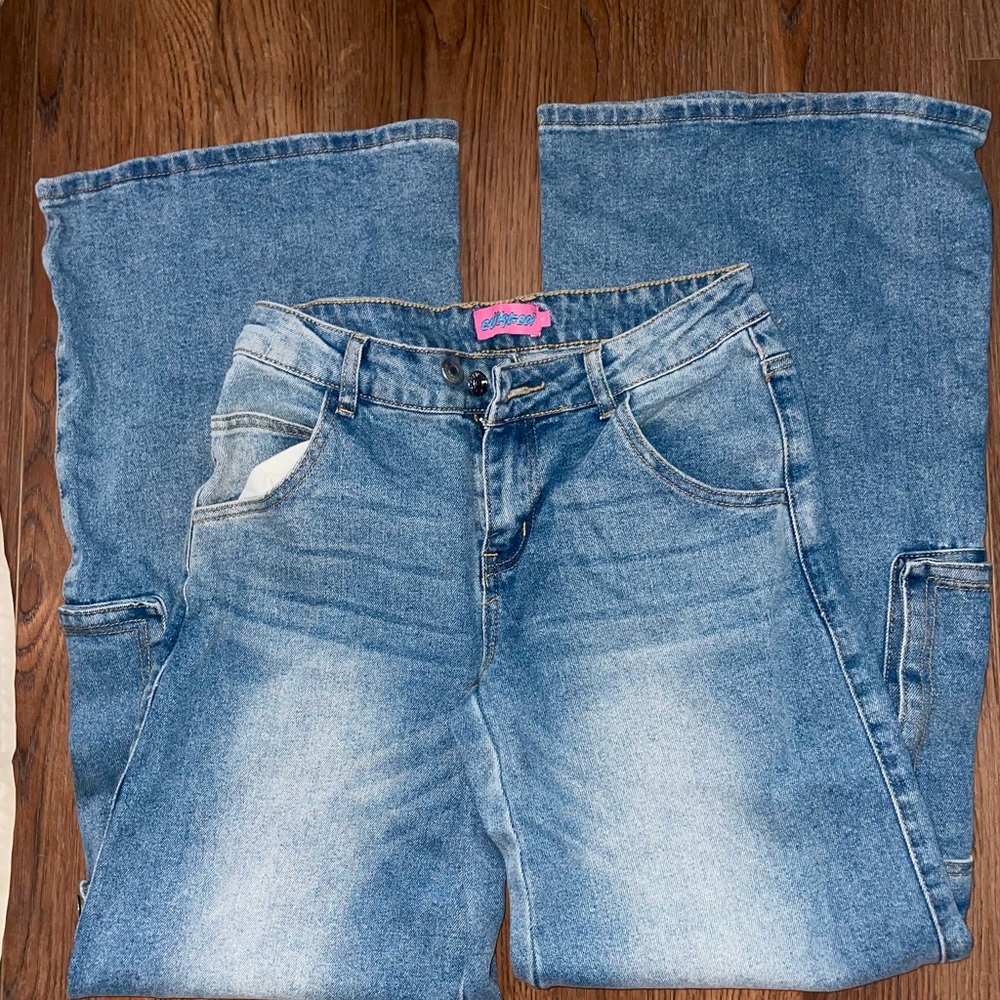 Edikted Blue Flare Wide Leg Jeans